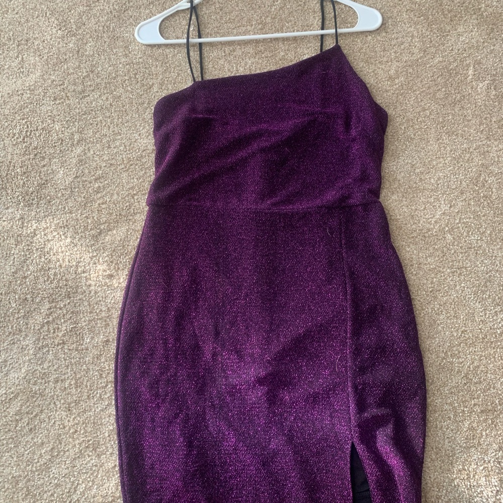 Lulu's Purple Asymmetrical Spaghetti Strap Mini Dress